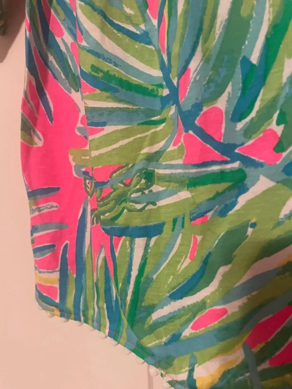 Lilly Pulitzer Girls Tropical chameleon Dress XS (2-3) with Pom Pom Trim